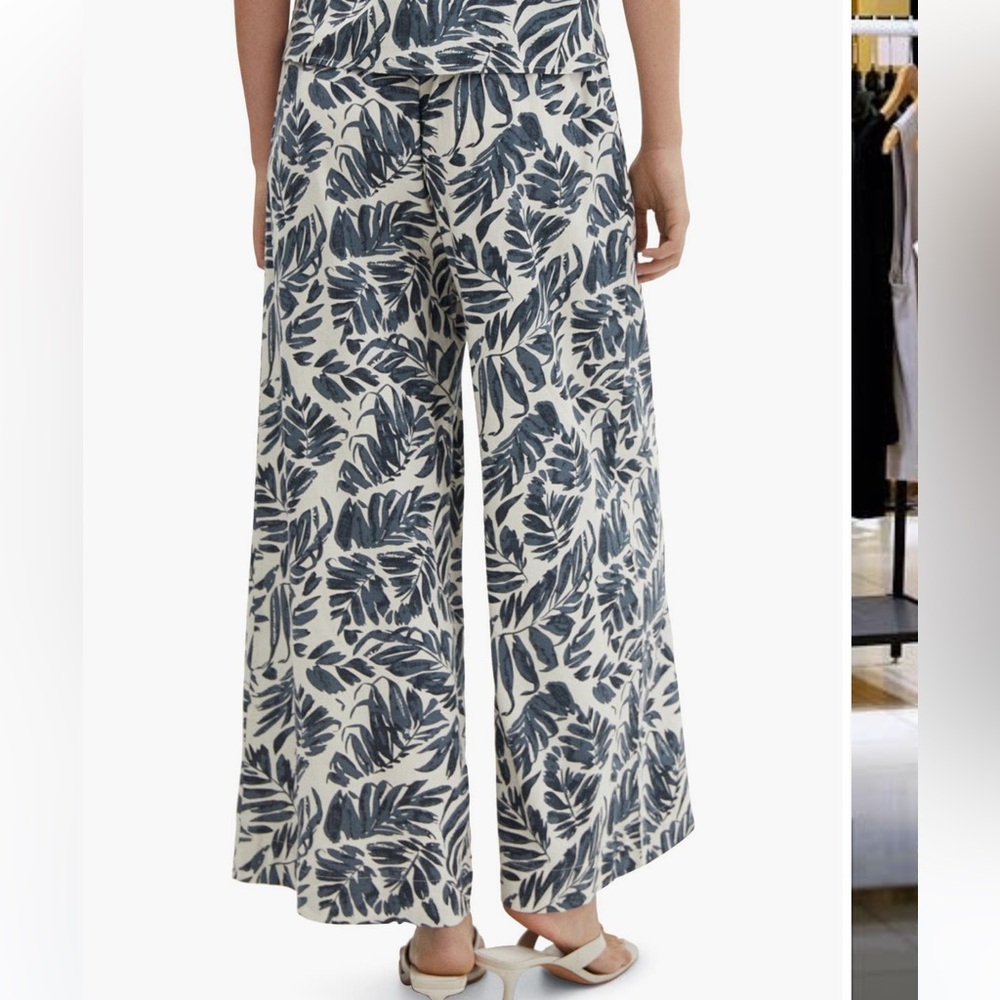 Mango Pleated Linen Wide Leg Pants, Leaf Pattern - Picture 2 of 6